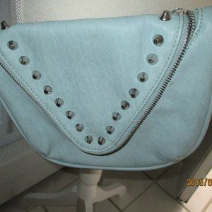 she + low baby blue leather cross body purse